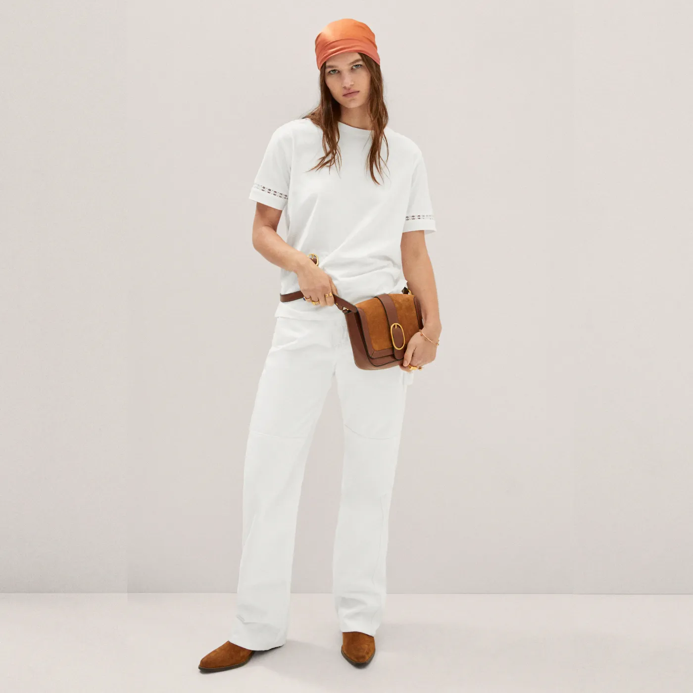 Embroidered White Cotton T-Shirt - 图片 2