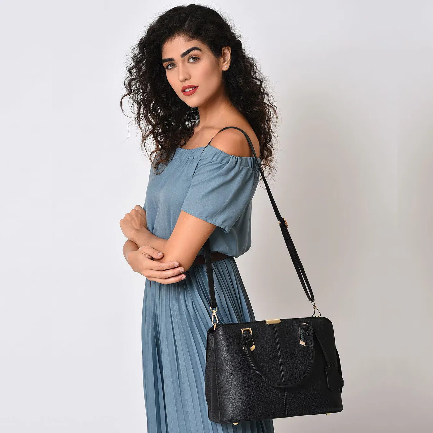 Women's Leather Handbag (Black) - 图片 3